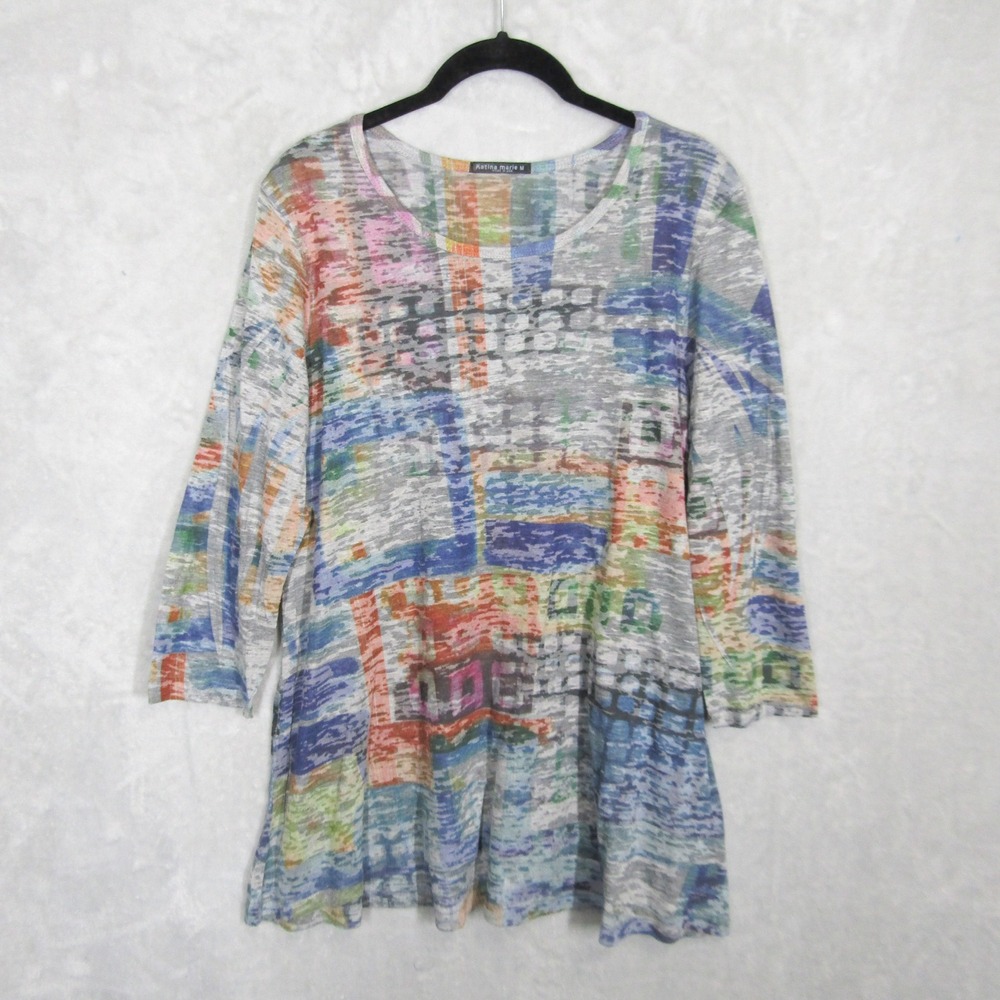 Katina Marie Tunic Top Medium Colorful Abstract Print Artsy Made in USA